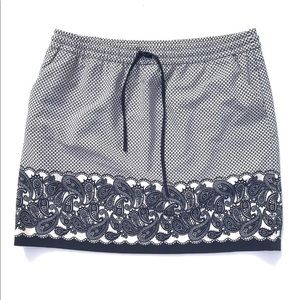 Navy White Elastic Waist Drawstring Pockets Skirt